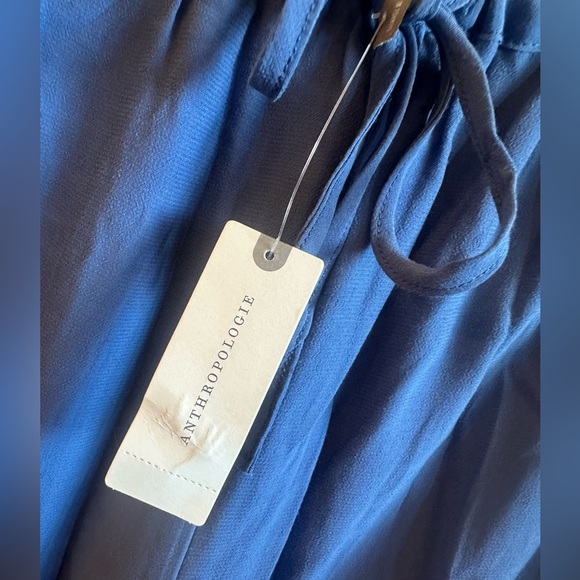 Anthropologie Lace Trim Silky Pants Size Medium Blue Drawstring Waist Pockets - Picture 9 of 14